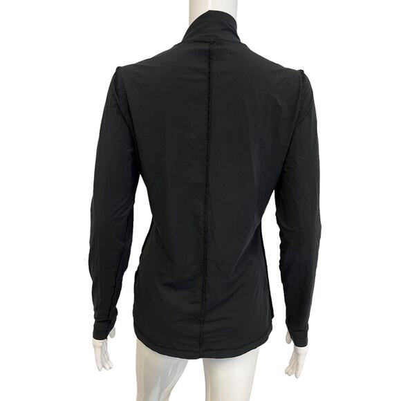 GANNI Black Cotton Jersey Split Seam Logo Mock Neck T-Shirt Top Size 42 XL - Picture 2 of 5